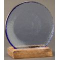 Cobalt Blue Circle of Excellence Award Plate w/ Wood Base - Recycled Glass